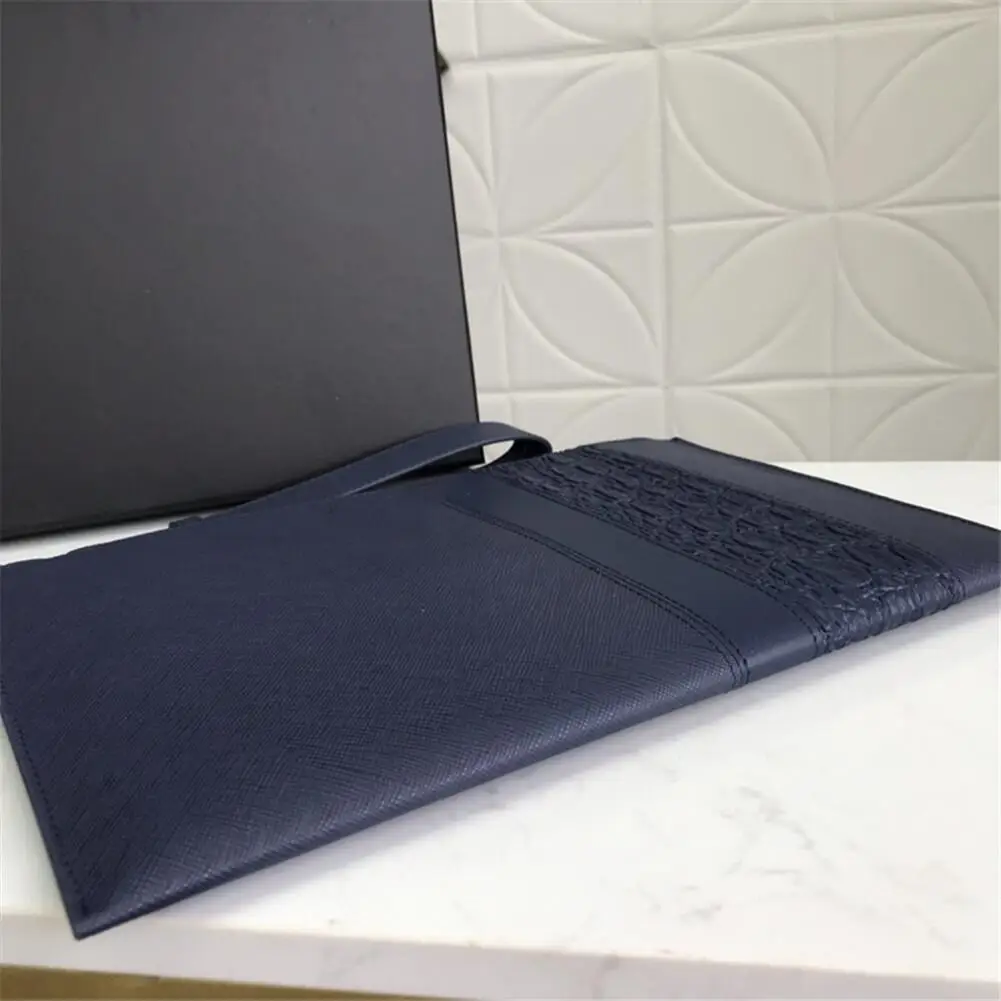

Men's Wallet Square Leather Black Striped Zipper Clutch Envelope Bag