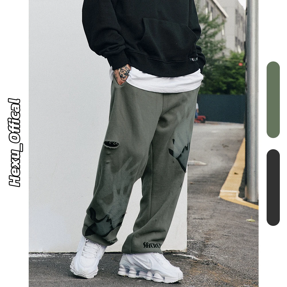 2021 New Hip Hop Cotton Joggers Men Kanye West Loose Casual Print Sports Elastic Waist Sweatpants Training Streetwear 9730