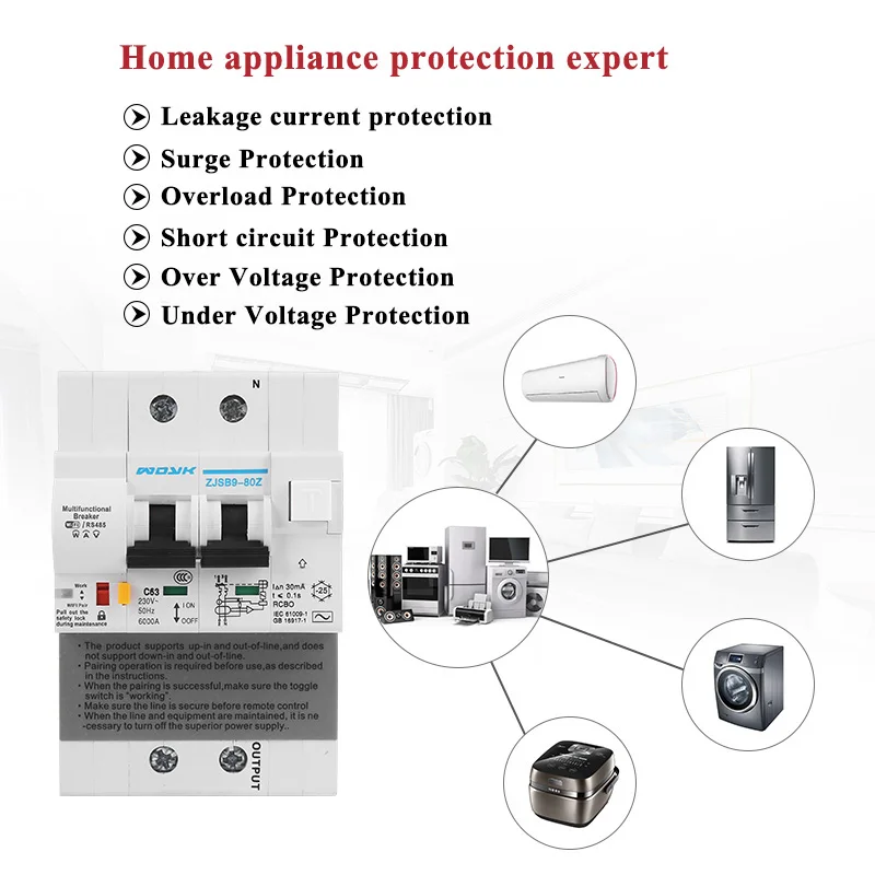 Wifi Smart RCBO выключатель остаточного тока с контролем энергии совместим с Alexa, Google Home для умного дома RS485