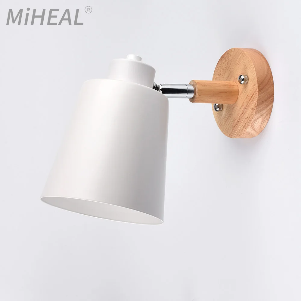 

Wooden Wall Lamp Nordic Bedside Wall Light Wall Sconce Modern Wall light For Bedroom Macaroon 6 Color Steering Head E27 85V-285V