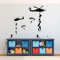 army vinyl wall decals soldiers parachuting from helicopters personalized for kids playroom children military families c456