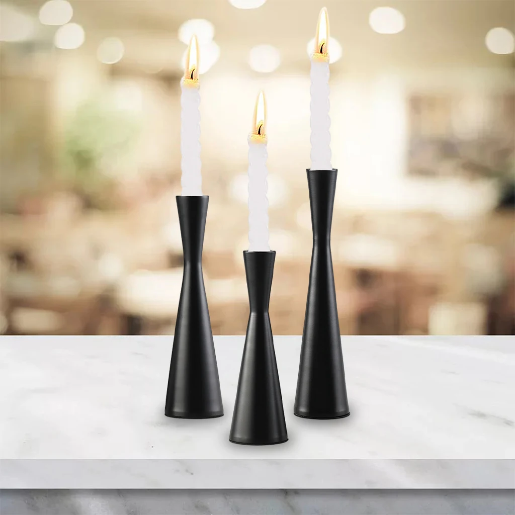 

Set of 3 Black Coating Candlestick Holder for Taper Candles Table Romantic for Wedding Birthday Dinner Home & Bar Decorative