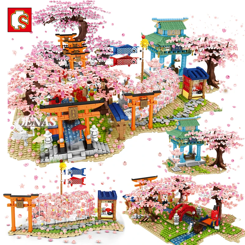 SEMBO City креативный японский вишневый цвет Сакура модель дома уличный строительный