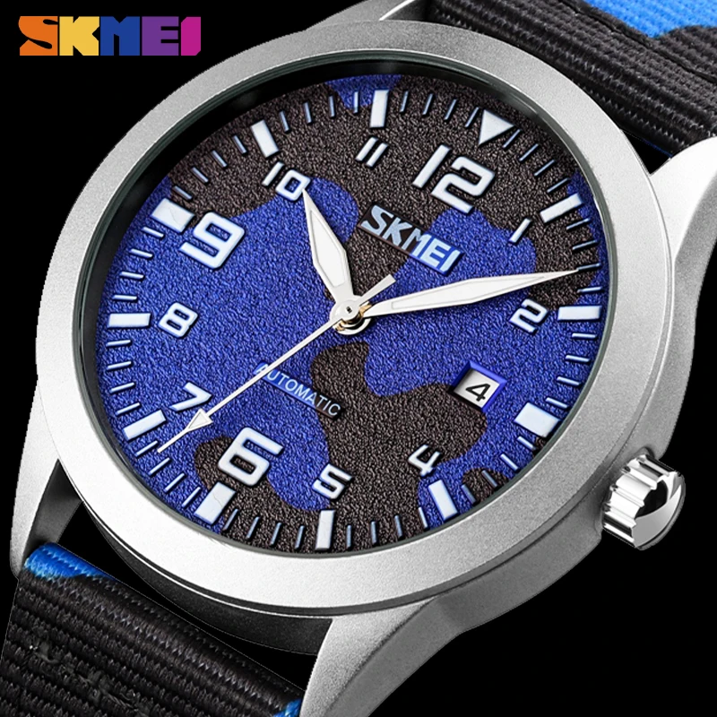 

SKMEI Miliary Automatic Mens Watches Luminous Nylon Strap Men Mechanical Wristwatches Date Time Male Watches reloj hombre 9246