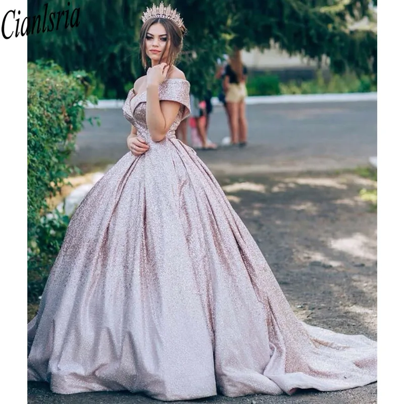 Блестящее бальное платье пышные платья 2020 арабское с открытыми плечами и