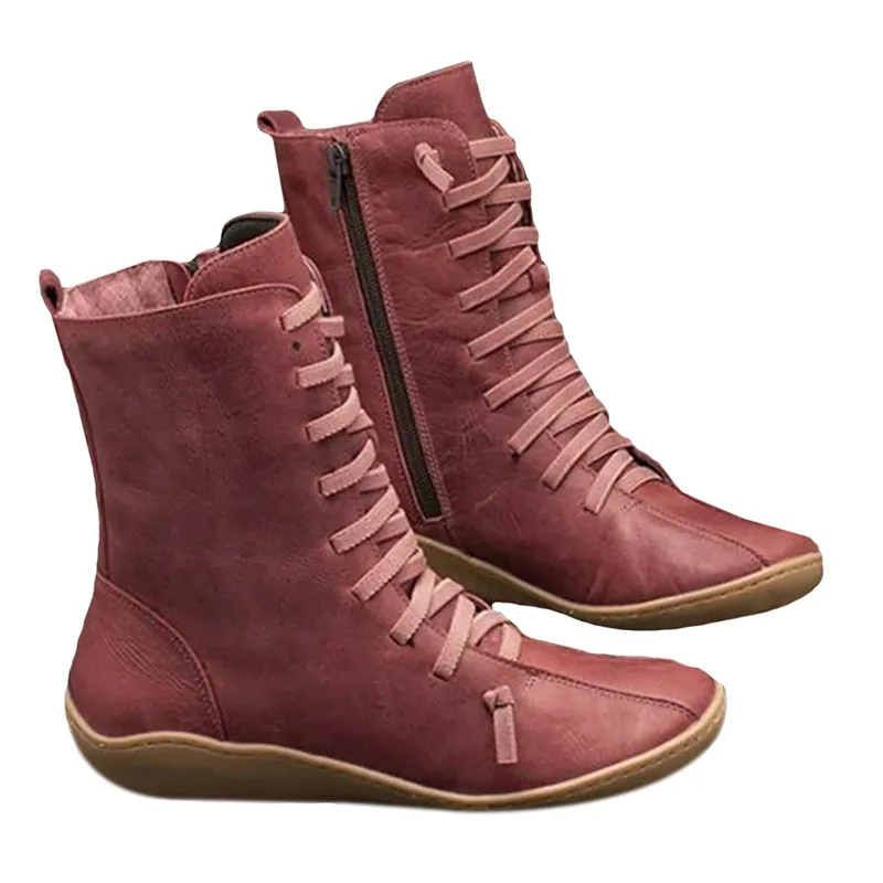 

Women Autumn Vintage Zipper Lace Up Ankle Boots Ladies Retro Leather Shoes Woman High Top Shoes Women's Female Fashion Footwear