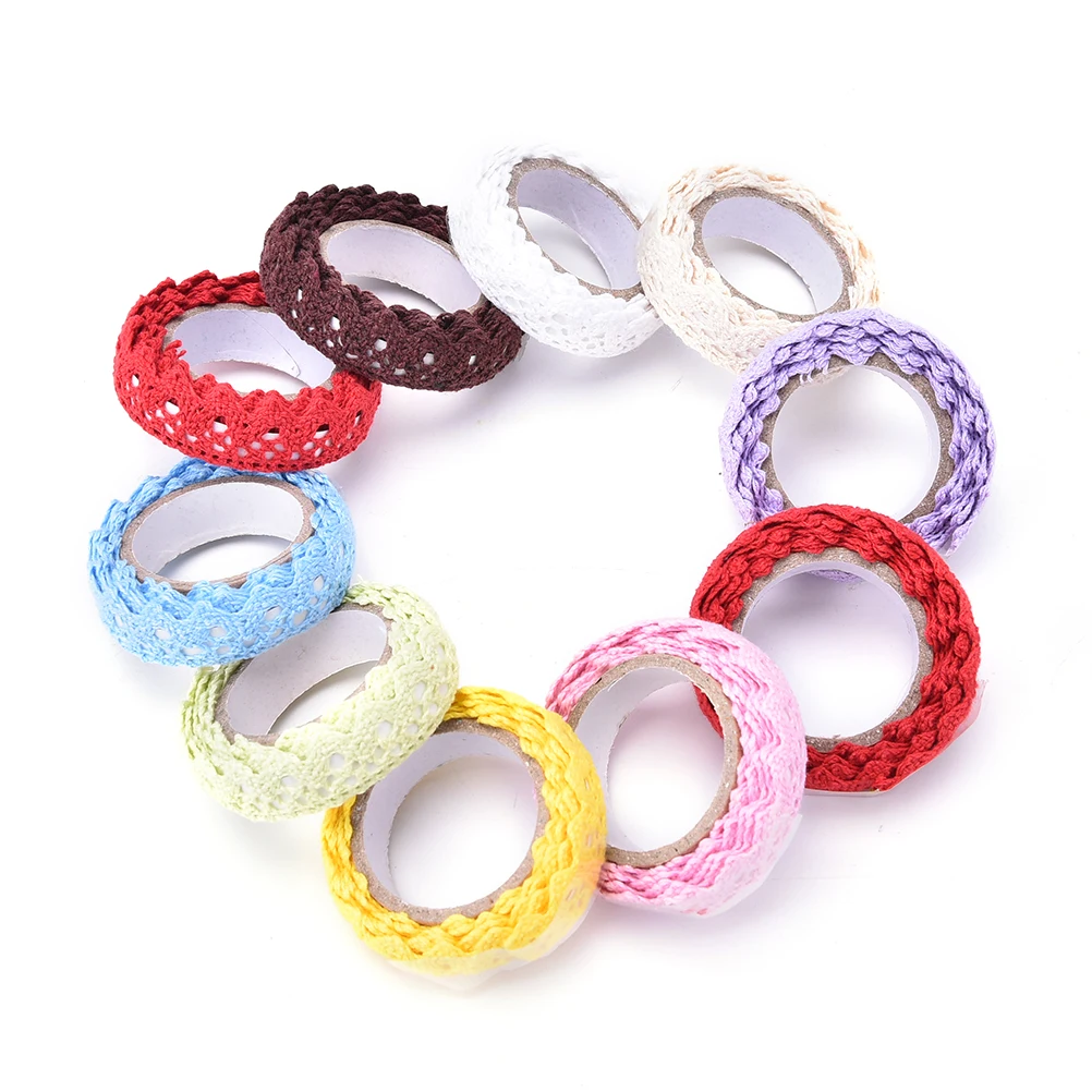 

9 Colors Cotton Lace Fabric White Crochet Lace Roll Ribbon Knit Adhesive Tape Sticker Craft Decoration Stationery Supplies 1PC