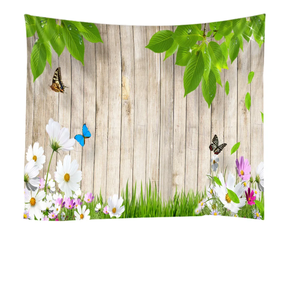 Деревянная доска зеленый лист фон полиэстер печать тонкая ПРИШИТАЯ гобелен