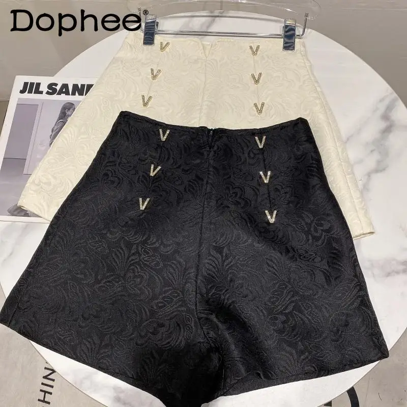 

Letter Diamond Design Retro Flower Suit Shorts Women Temperament High Waist Straight Shorts New Arriver Autumn Winter Hot Pants