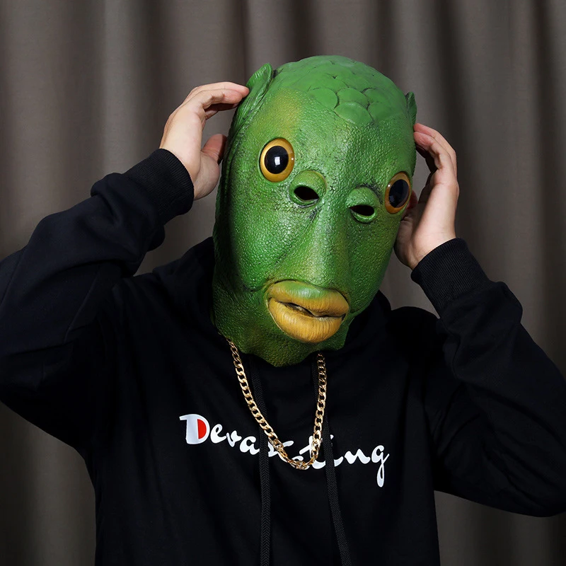 Шутка злодея маска Забавный костюм для косплея Зеленый рыбий Головные уборы