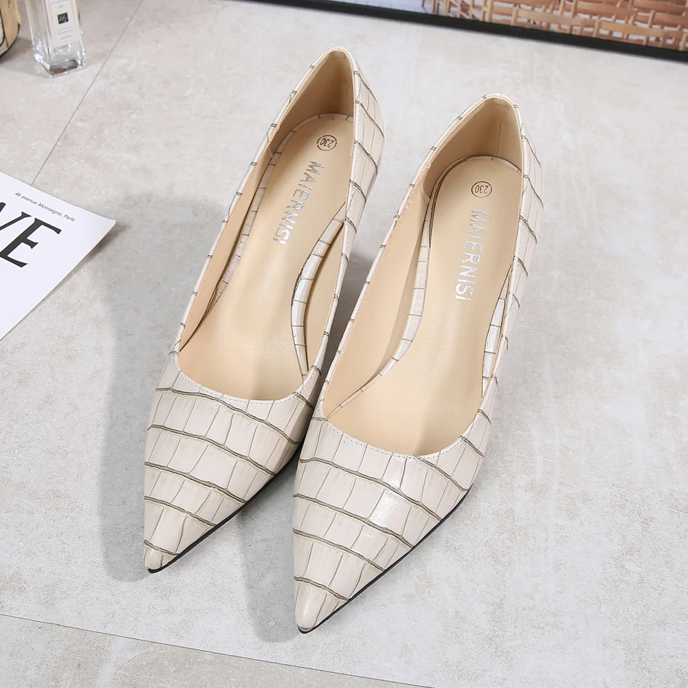 

New Women Sexy High Heel Pumps Pointed High Heels 7.5cm Brand Stone Pain Pattern Stiletto Fashion Shoes For Ladies