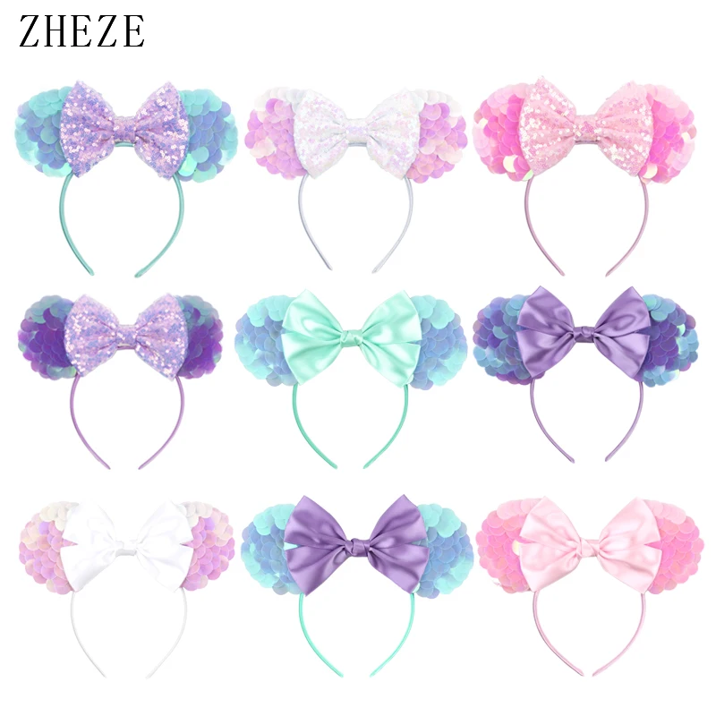 Летняя повязка на голову с ушками рыбьей чешуи мыши