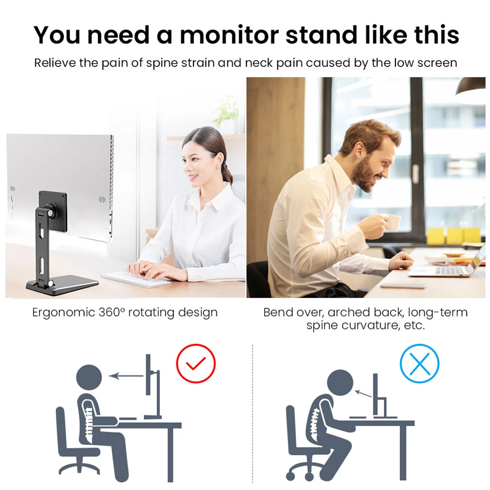 Portable Aluminum Adjustable 360 Rotate VESA Monitor Stand Display Holder Full Motion Mount Arm 75x75mm Hole Support | Компьютеры и