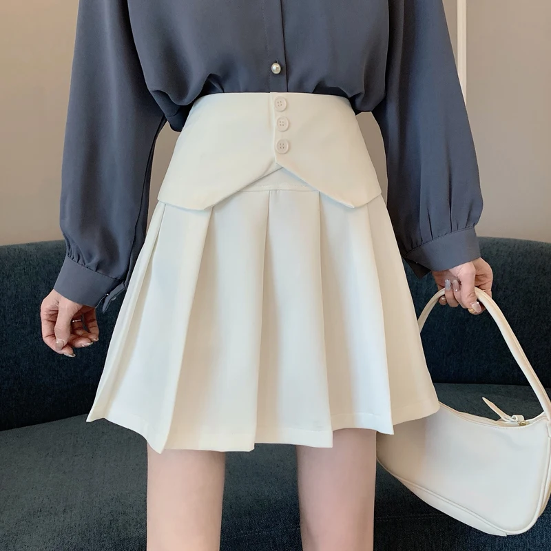

Spring and Autumn 2021 new high waist white A-line skirt female design sense irregular pleated skirt Medieval skirt plaid skirt
