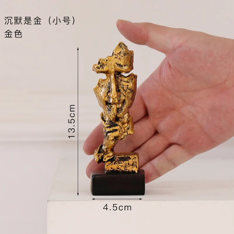 13cm mini Абстрактная скульптура, статуэтка, украшения, тишина, золото, украшение для офиса, дома, аксессуары, современное искусство, украшение из смолы, ремесло - Цвет: 13cm mini