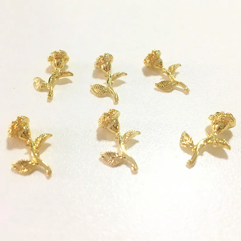 

50Pcs Floral Nail Art Decorations Bling Flatback Accessoires 3d Rose Charms Gold Stud Big Manicure Metal Nailart Supplies Spring