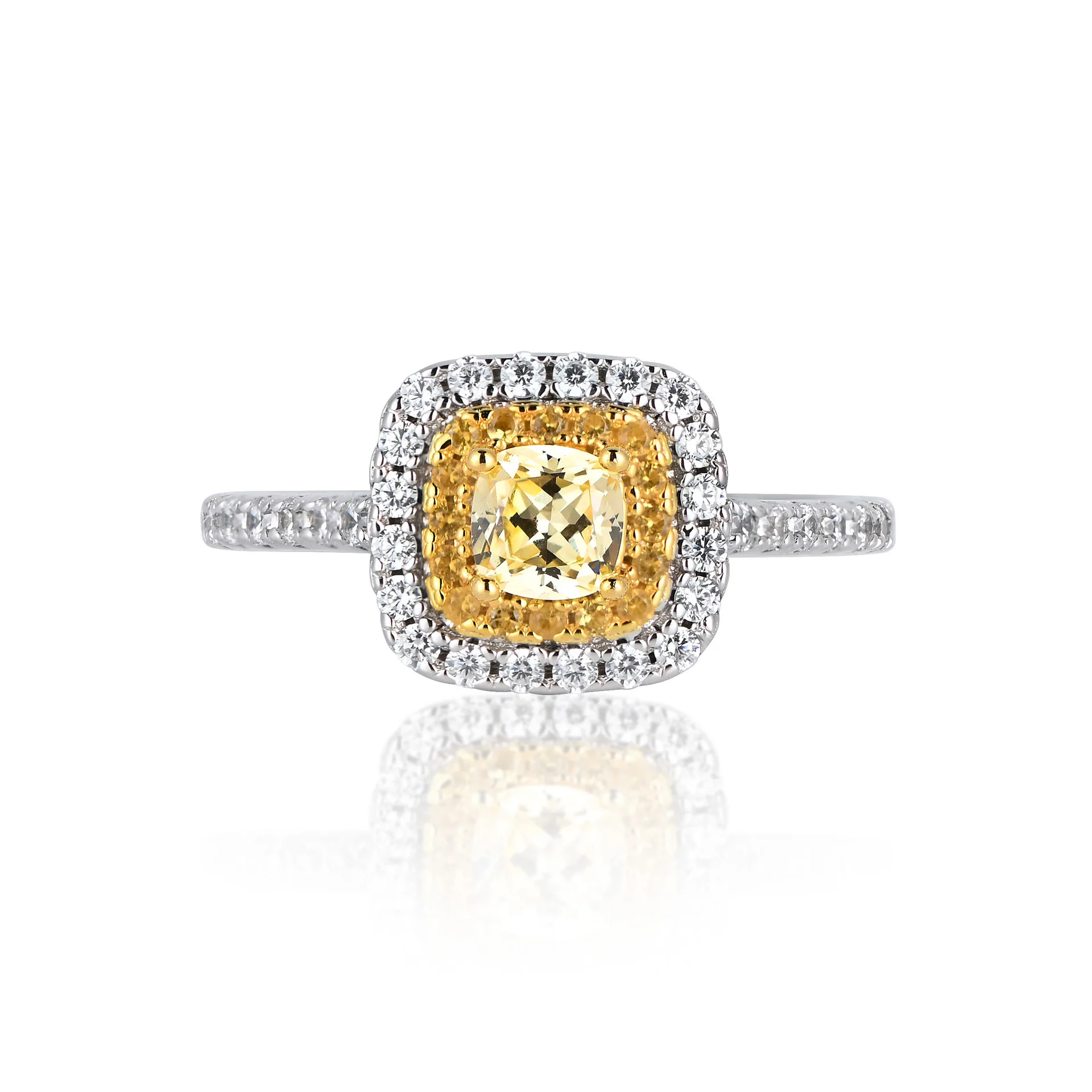 

COSYA 100% 925 Sterling Silver Square Yellow Inlaid High Carbon Diamond Personality All-Match Engagement Women Ring Fine Jewelry