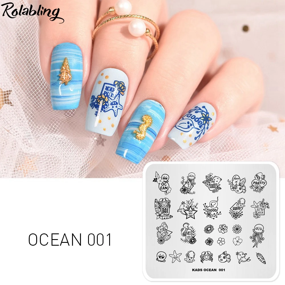 1 шт. пластины для стемпинга ногтей Ocean серии милая рыбка цветочный дизайн 7*8 см