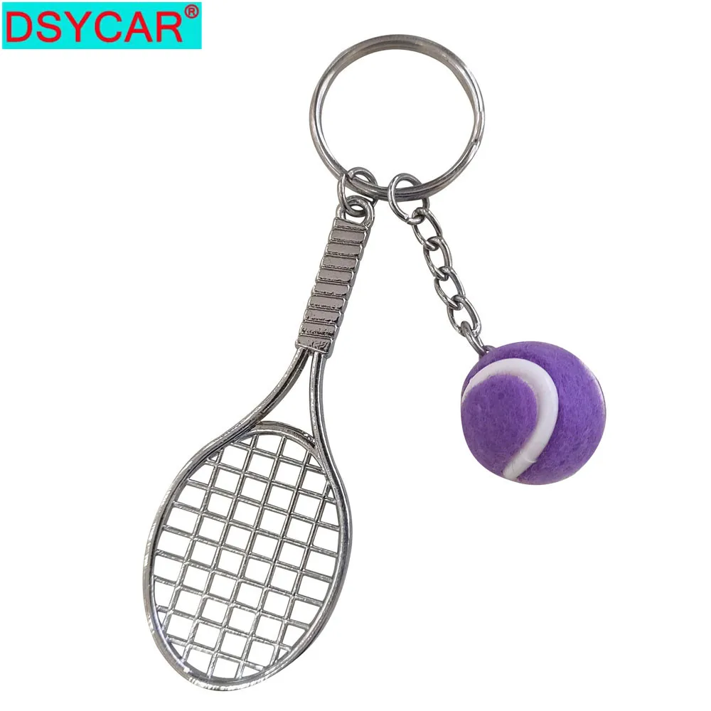 

DSYCAR 1Set Tennis Key Chain Set Sports Lovers Mini Tennis Ball and Racket Model Keychain Novelty Handbag Lover Sport Key Rings