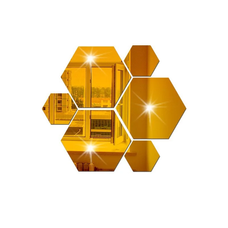 Шестиугольные акриловые зеркальные 3D Трехмерные настенные наклейки украшение