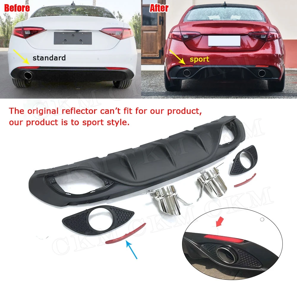 Диффузор для заднего бампера спойлер с выхлопными наконечниками Alfa Romeo Giulia 2017 2018