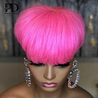 Розовый фиолетовый цвет, короткий парик из натуральных волос для чернокожих женщин, бразильский прямой парик с полной челкой