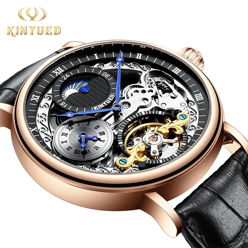 

KINYUED Moon Phase Automatic Tourbillon Watch Men Waterproof Royal Mechanical Wrist Watches Mens Casual montre automatique homme