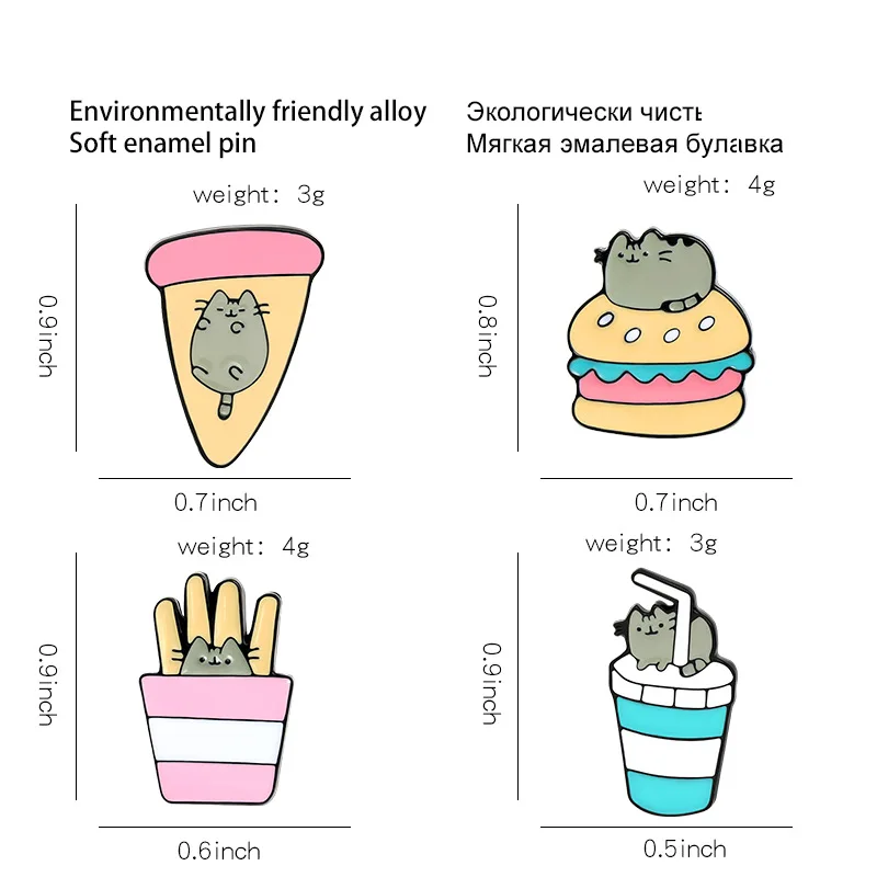 

Animal Badge Jewelry Gift for Kids Friends Cartoon Fast Food Cats Enamel Pin Custom Hamburger Pizza Soda Brooches Bag Lapel Pin