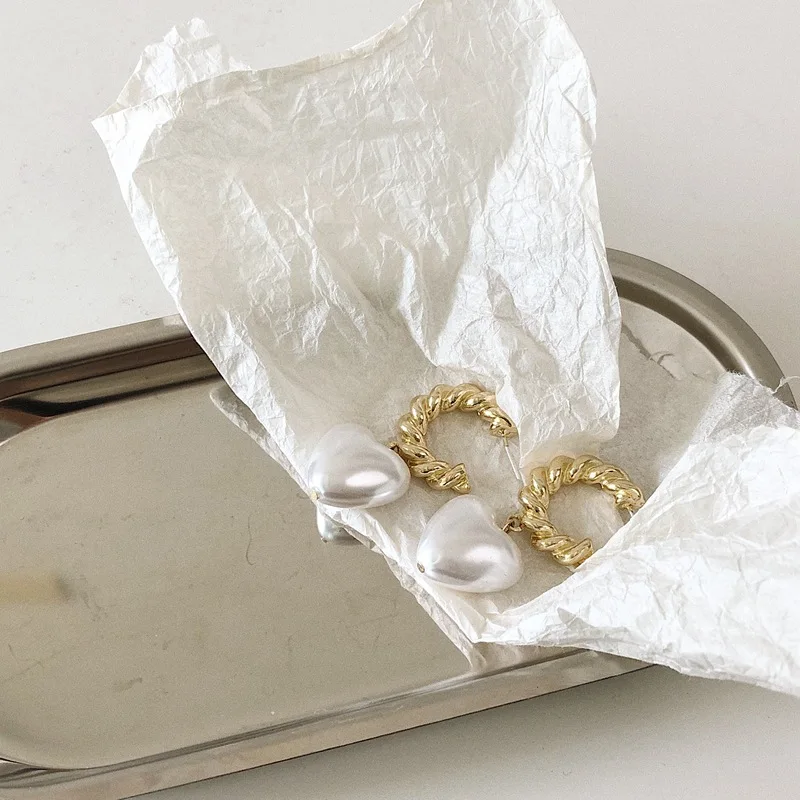 TARCLIY Fashion Geometric C Shape Metal Twisted Chain Imitation Pearl Heart Earrings Minimalist Sweet Women Party Gifts Jewelry | Украшения