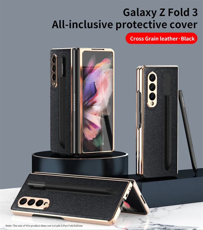 

For Galaxy Z Fold 3 Phone Case With S Pen Slot Cover Luxury Fashion Solid Color Cases Cover for Samsung Z Fold 3