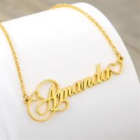custom name necklace double heart nameplate 18k gold pendant personalized customized letter necklace for women gift