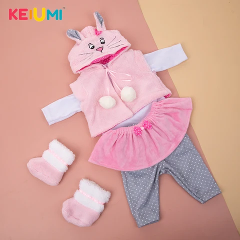 Одежда для кукол KEIUMI с розовым Кроликом, высококачественные хлопковые аксессуары для новорожденных девочек с модным стильным платьем для кукол своими руками