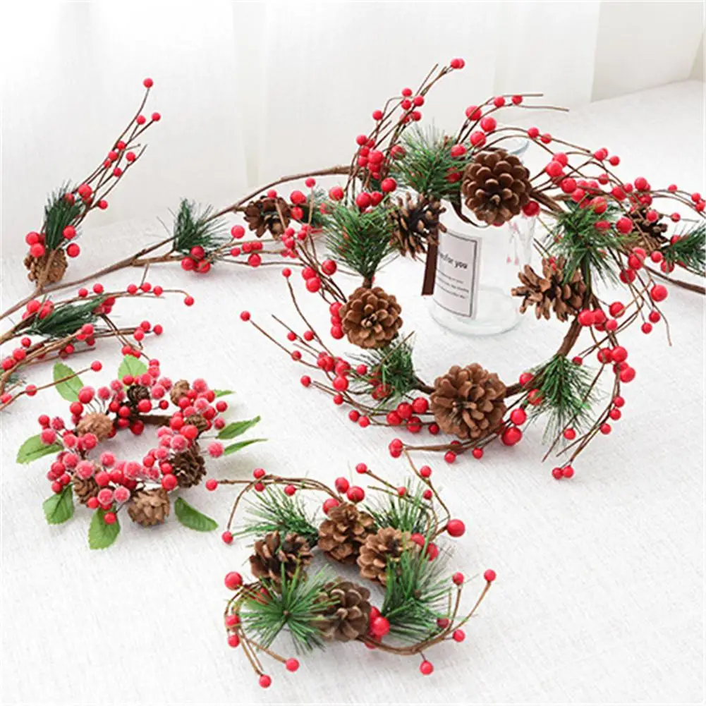 Christmas Wreath Pine Cone Rattan Christmas Door Decoration Bell Pendant Diy New Year Thanksgiving Christmas Wreath Decorations