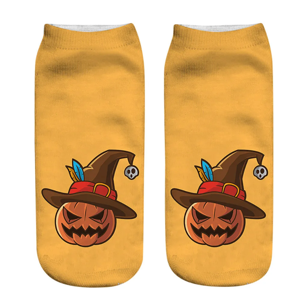 Хлопковые носки для Хэллоуина женские забавные с 3D принтом тыквы короткие до