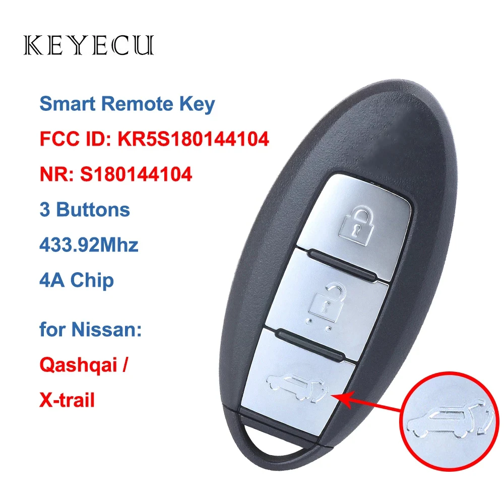 Смарт-флешка Keyecu S180144104 с 3 кнопками чип 433 92 МГц ID4A для Nissan Qashqai X-trail 2014 2015 2016 KR5S180144104