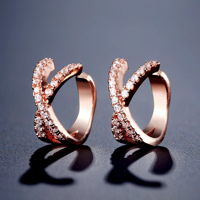 Rose Gold Color Красивые серьги-Клипсы из кубического циркония AAA ZAKOL, хрящи, модные серьги-манжеты в виде листьев, Женские Ювелирные аксессуары FSSP3017 - Окраска металла: Rose Gold Color