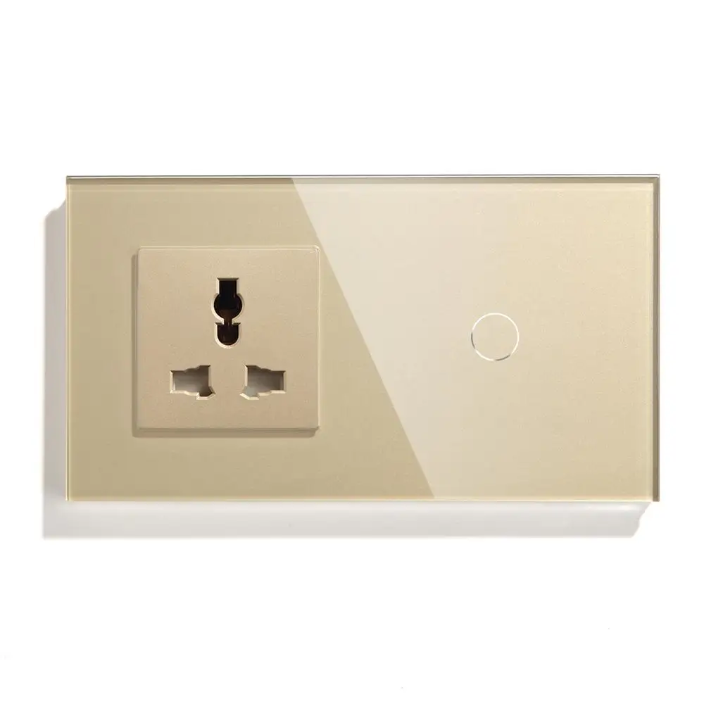 BSEED Сенсорный выключатель 1 группа, 2 группы, 3 группы, 2 в режиме мультифункциональной розетки Черный белый золотой кристаллический стеклянный панельный переключатель on.