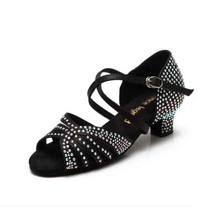 Детская обувь для латинских танцев с украшением девочек 4 5 см средний каблук