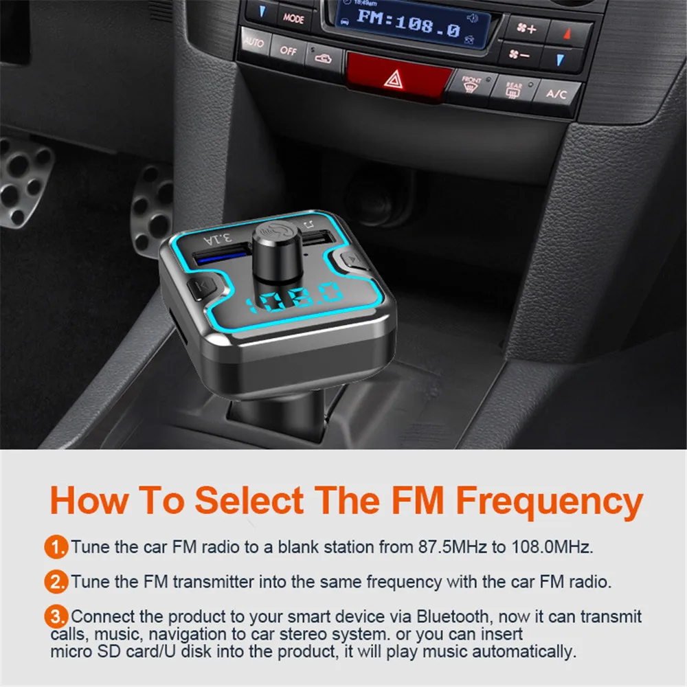 FM-трансмиттер автомобильный с поддержкой Bluetooth 5 0 и MP3 |