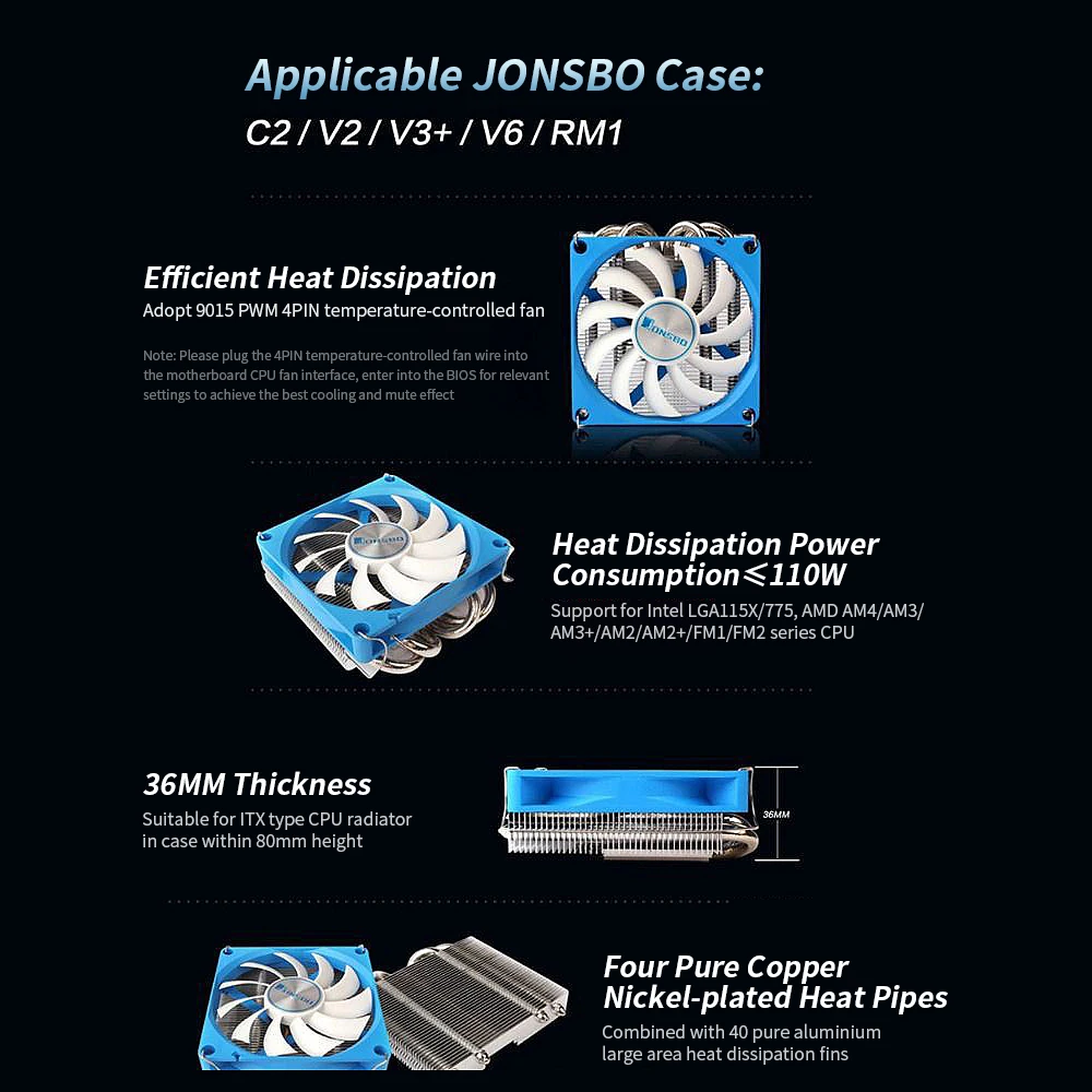 Кулер для процессора HTPC ITX ультратонкий бесшумный кулер ЦП 4 тепловых трубы