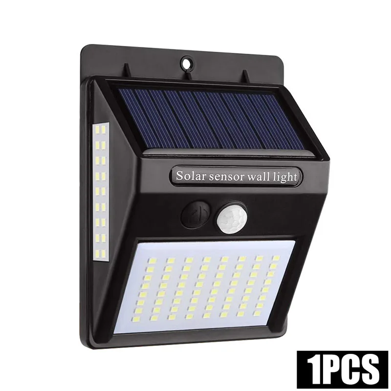 1pcs 100leds 100/208 светодиодный светильник на солнечной батарее, уличный водонепроницаемый солнечный светильник с датчиком движения, настенный светильник для безопасности, для сада, двора, с тремя режимами - Испускаемый цвет: 1pcs 100leds