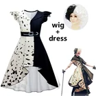 Костюм для косплея мадам Круэлла из нового фильма зло, детское платье, черно-белое платье горничной, платье для вечевечерние НКИ на Хэллоуин для девочек и парик