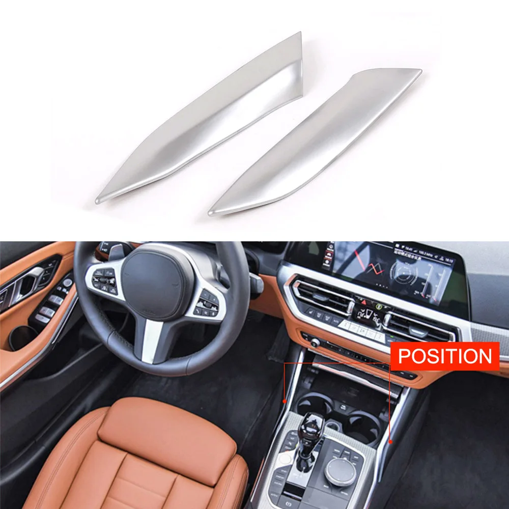 

JEAZEA 2Pcs Matte Silver ABS Center Control Gear Shift Panel Side Cover Sticker Trim Fit For BMW 3 Series 2020 Car Accessories