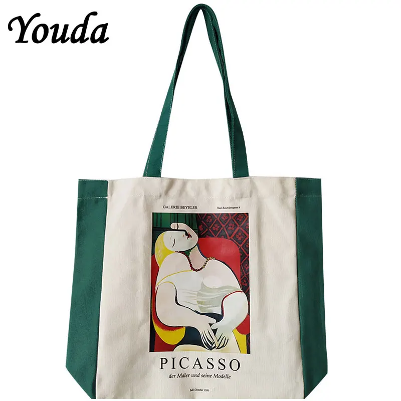 

Youda Women Canvas Shopping Bag Maiden Bookbag Female Cotton Cloth Shoulder Bags Eco Handbag Tote Reusable Grocery Shopper Pack