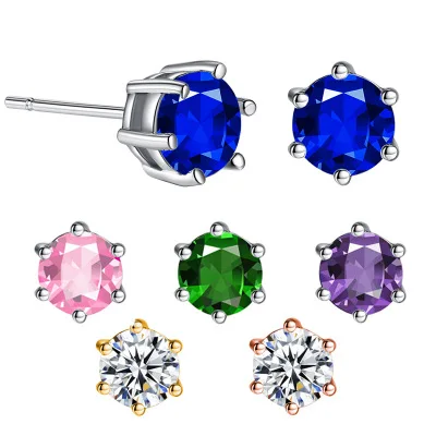 

Golden Transparent Color Colorful AAA Zircon Fashion Lightweight Six-claw Style Women's Earrings Engagement Jewelry Ladies Gift