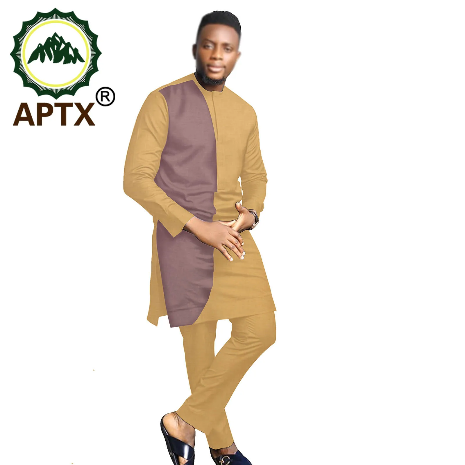 African Men Clothes Ankara Rich Bazin Personality Traditional Crew Neck Long Sleeve Casual Solid Color Shirts and Pants Sets
