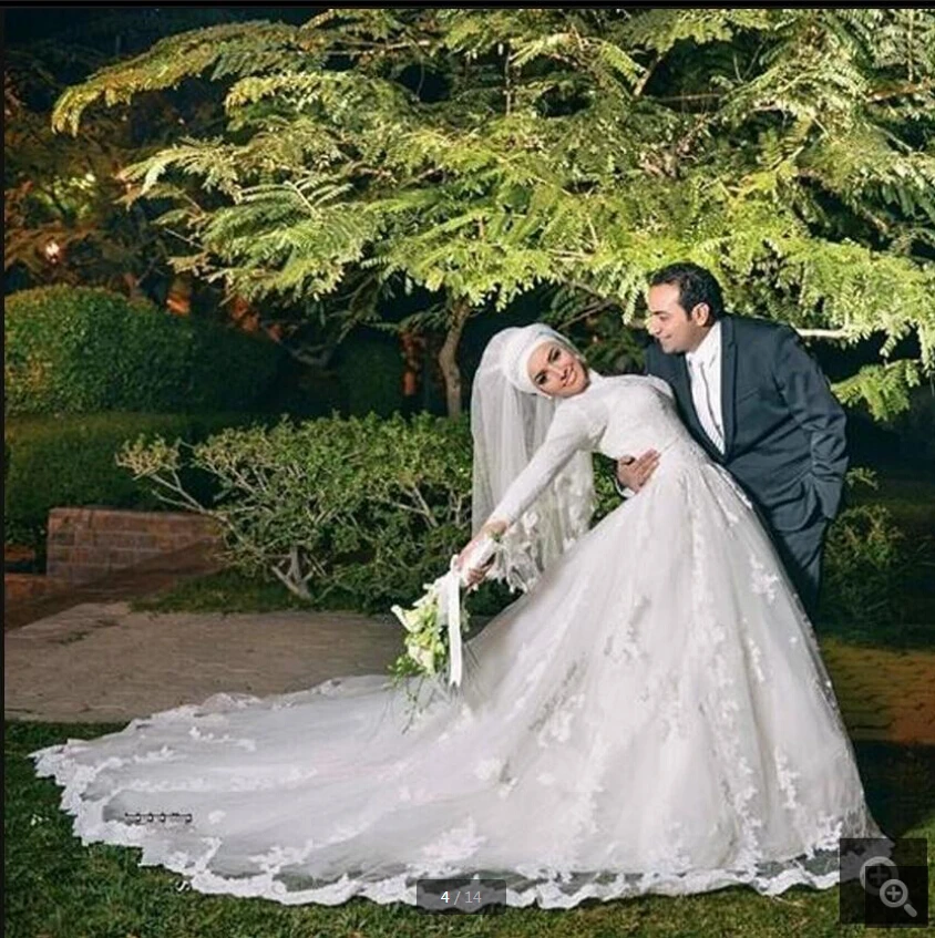

Vestido De Novia white lace modest muslim wedding dress appliques beaded long sleeve vintage women arabic style bride gowns 2020