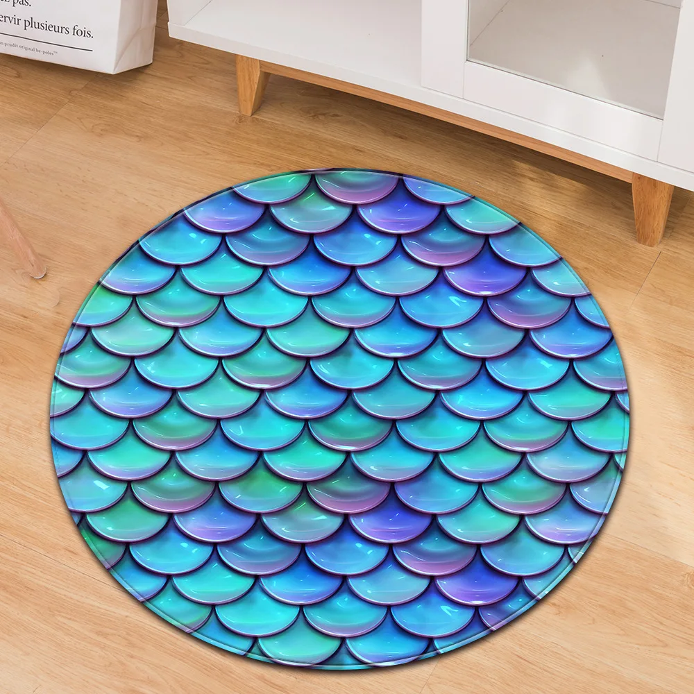

Fish Scale Printing Style Round Carpet Mats Hotel Mats Living Room Bedroom Coffee Table Carpet Mats Hanging Basket Mats