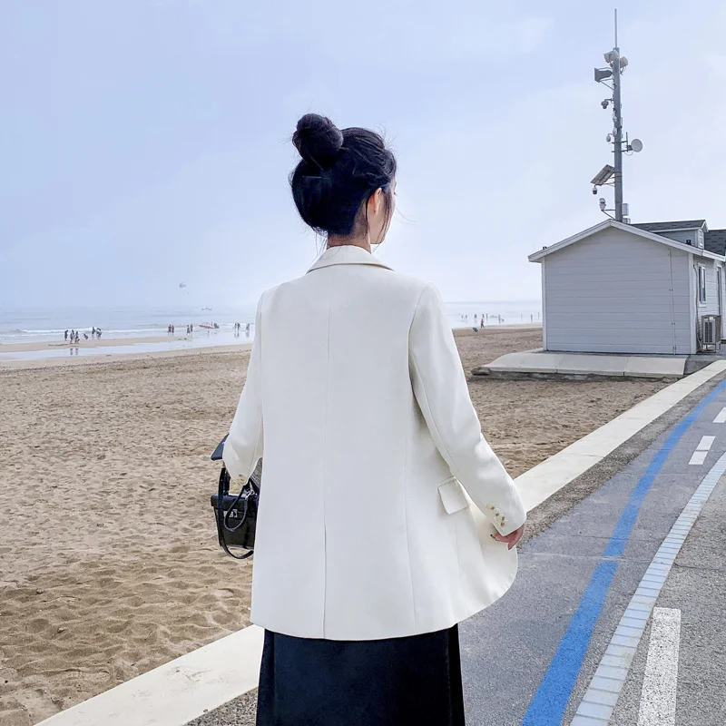 Женский однобортный офисный Блейзер пиджак в Корейском стиле с длинным рукавом