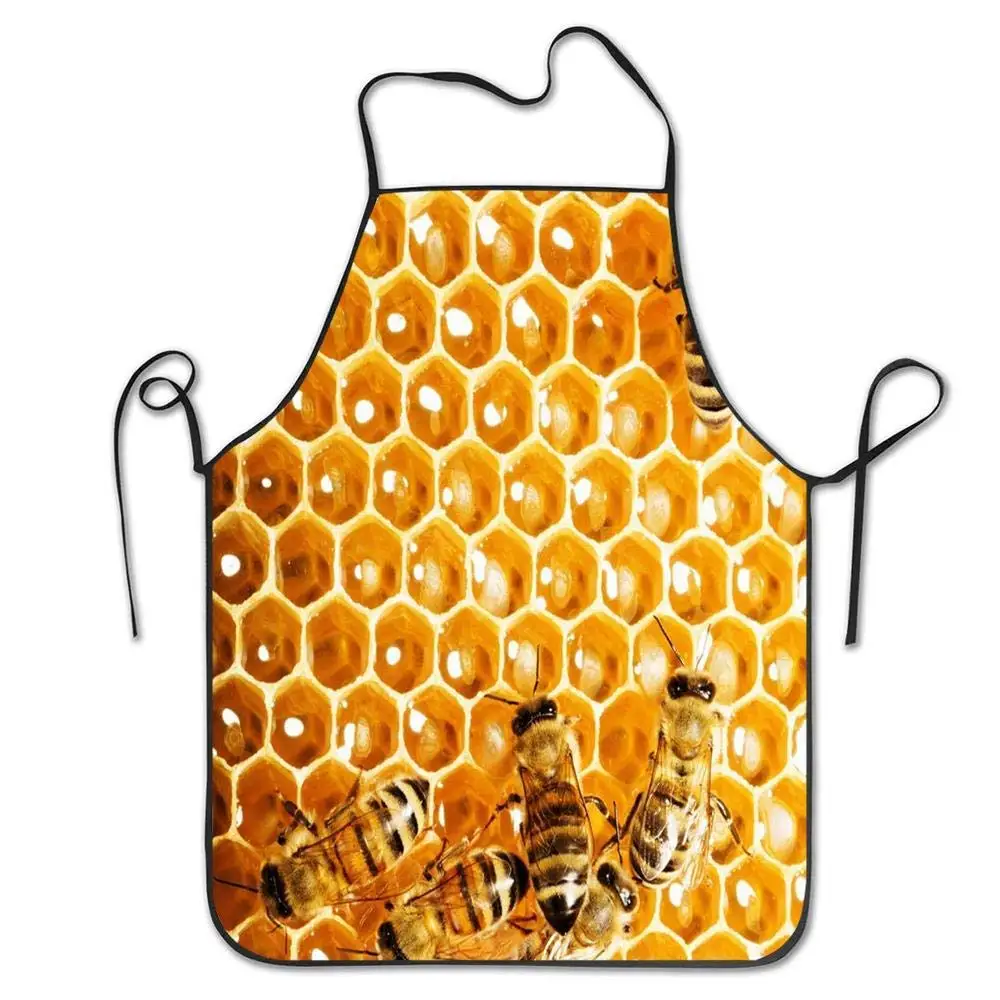 

Close View Working Bees on Honey Food and Drink Pattern - Unisex Apron, Kitchen Chef Funny Apron Bib for Cooking Gardening